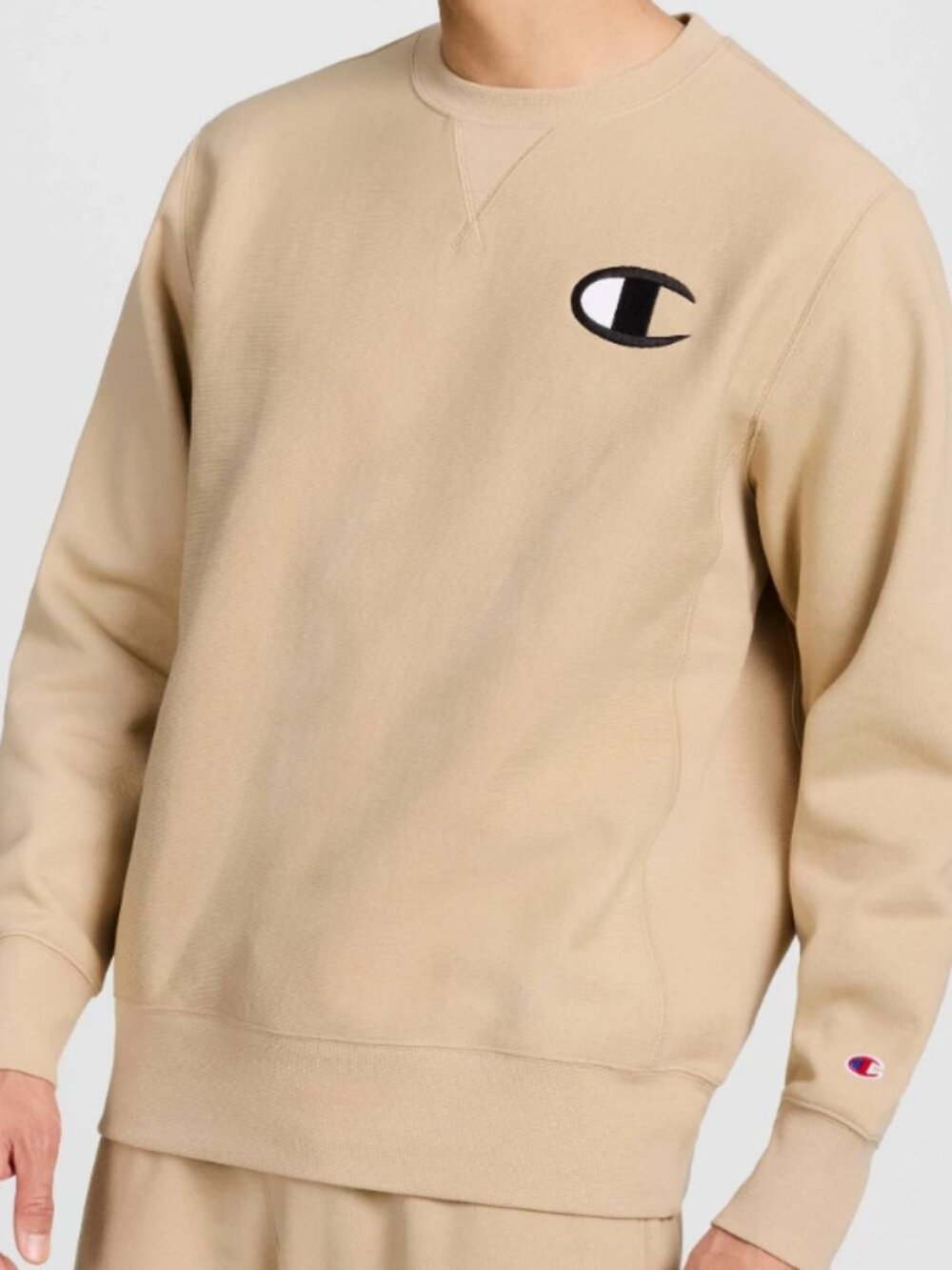 NEW Champion Adult Sizing Iconic Embroidered Crewneck Cream Medium Sweatshirt